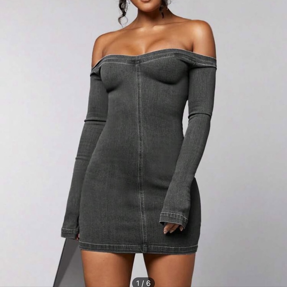 Elegant Off-Shoulder Gray Dress
